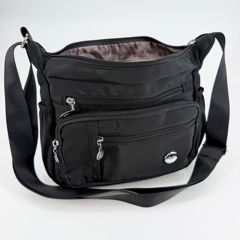 Jielshi Light Life Black Nylon Crossbody Bag Multi Pocket Travel Organizer